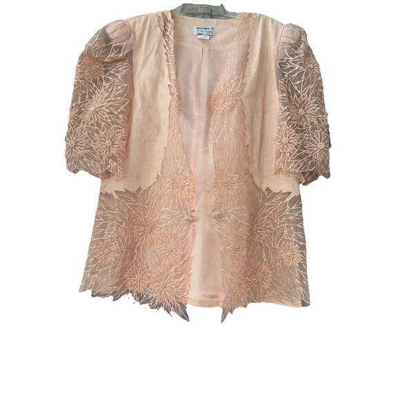 Action I Jay Daniels Blazer 22 Peach Pearl Bead Jacket Embroidered Sheer Lined - Picture 3 of 12